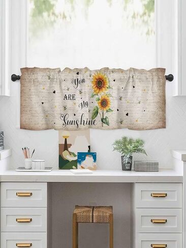 Rod Pocket Valance My Sunshine Quotes Sunflower on Rustic Short Kitchen Curtains for Windows Decor,Flower on Vintage Letter Back Window Treatment for Bathroom Living Room Bedroom,1 Panel,54x18in in Saudi Arabia