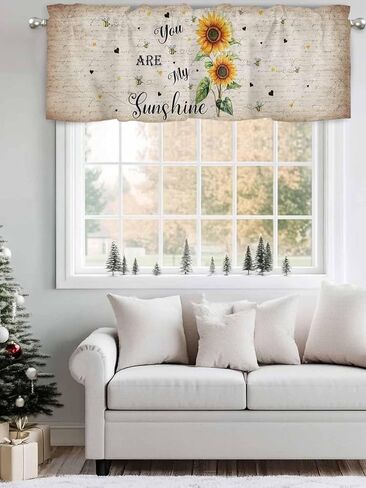 Rod Pocket Valance My Sunshine Quotes Sunflower on Rustic Short Kitchen Curtains for Windows Decor,Flower on Vintage Letter Back Window Treatment for Bathroom Living Room Bedroom,1 Panel,54x18in in Saudi Arabia