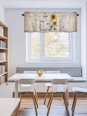 Rod Pocket Valance My Sunshine Quotes Sunflower on Rustic Short Kitchen Curtains for Windows Decor,Flower on Vintage Letter Back Window Treatment for Bathroom Living Room Bedroom,1 Panel,54x18in in Saudi Arabia