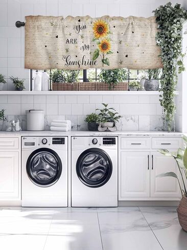 Rod Pocket Valance My Sunshine Quotes Sunflower on Rustic Short Kitchen Curtains for Windows Decor,Flower on Vintage Letter Back Window Treatment for Bathroom Living Room Bedroom,1 Panel,54x18in in Saudi Arabia
