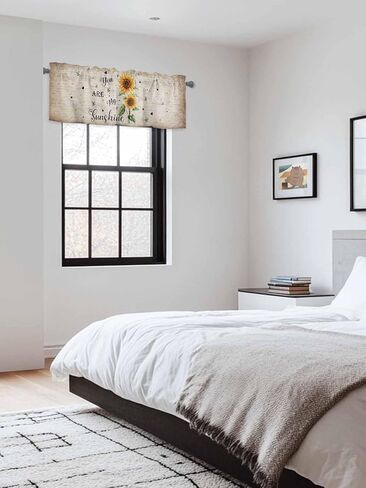 Rod Pocket Valance My Sunshine Quotes Sunflower on Rustic Short Kitchen Curtains for Windows Decor,Flower on Vintage Letter Back Window Treatment for Bathroom Living Room Bedroom,1 Panel,54x18in in Saudi Arabia