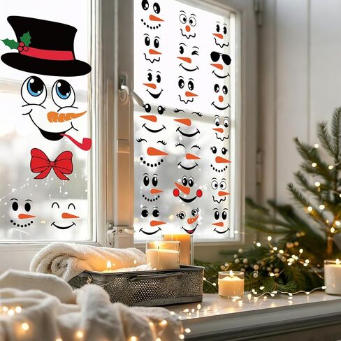 39Pcs Snowman Face Stickers for Crafts, Winter Snowman Face Decals for Christmas Ornaments Suitable for Christmas Ball, Cups, Water Bottles, Refrigerators, Glass Window Decorations in Saudi Arabia