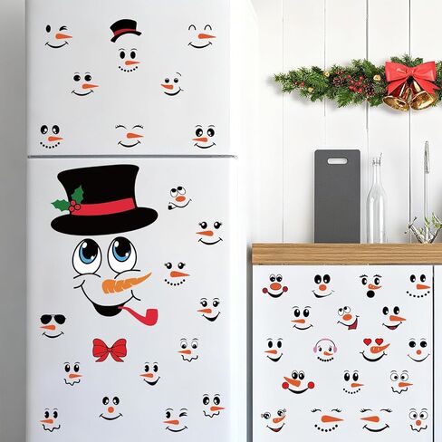 39Pcs Snowman Face Stickers for Crafts, Winter Snowman Face Decals for Christmas Ornaments Suitable for Christmas Ball, Cups, Water Bottles, Refrigerators, Glass Window Decorations in Saudi Arabia