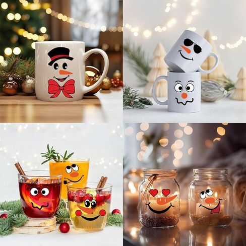 39Pcs Snowman Face Stickers for Crafts, Winter Snowman Face Decals for Christmas Ornaments Suitable for Christmas Ball, Cups, Water Bottles, Refrigerators, Glass Window Decorations in Saudi Arabia