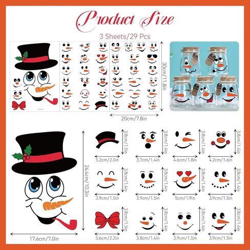 39Pcs Snowman Face Stickers for Crafts, Winter Snowman Face Decals for Christmas Ornaments Suitable for Christmas Ball, Cups, Water Bottles, Refrigerators, Glass Window Decorations in Saudi Arabia