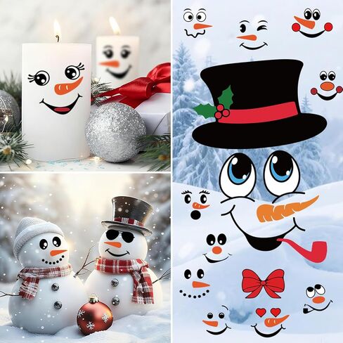 39Pcs Snowman Face Stickers for Crafts, Winter Snowman Face Decals for Christmas Ornaments Suitable for Christmas Ball, Cups, Water Bottles, Refrigerators, Glass Window Decorations in Saudi Arabia