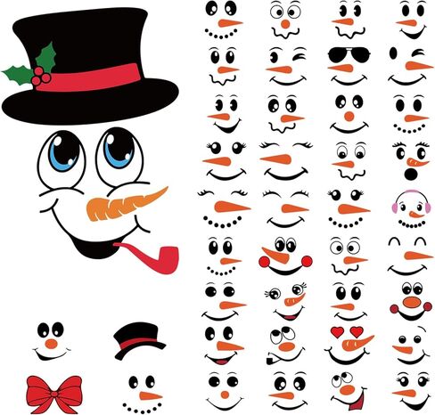 39Pcs Snowman Face Stickers for Crafts, Winter Snowman Face Decals for Christmas Ornaments Suitable for Christmas Ball, Cups, Water Bottles, Refrigerators, Glass Window Decorations in Saudi Arabia