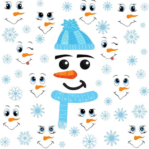 39Pcs Snowman Face Stickers for Crafts, Winter Snowman Face Decals for Christmas Ornaments Suitable for Christmas Ball, Cups, Water Bottles, Refrigerators, Glass Window Decorations in Saudi Arabia