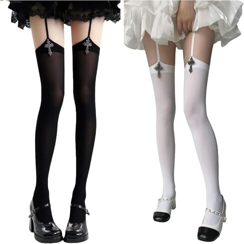 RARITYUS 2 Pack Gothic Cross Suspender Pantyhose Y2K Lolita Stockings Garter Belt Tights Halloween Accessories in Saudi Arabia