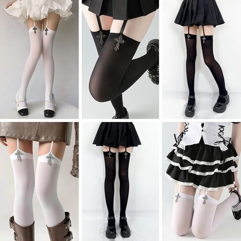 RARITYUS 2 Pack Gothic Cross Suspender Pantyhose Y2K Lolita Stockings Garter Belt Tights Halloween Accessories in Saudi Arabia