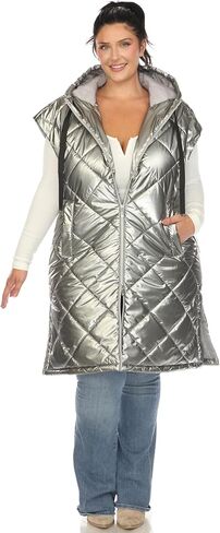 white mark Women's Plus Size Metallic Long Puffer Vest in Saudi Arabia