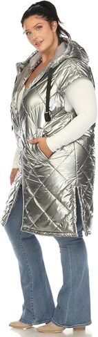 white mark Women's Plus Size Metallic Long Puffer Vest in Saudi Arabia