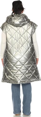 white mark Women's Plus Size Metallic Long Puffer Vest in Saudi Arabia