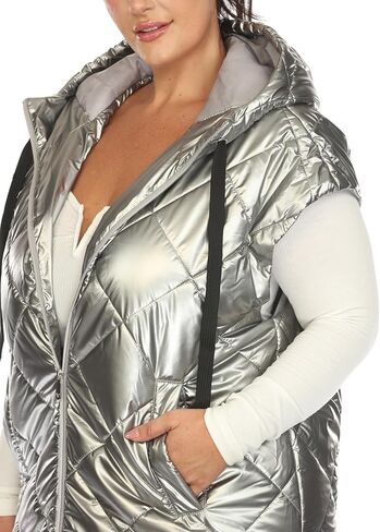 white mark Women's Plus Size Metallic Long Puffer Vest in Saudi Arabia
