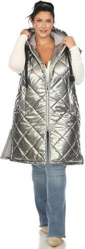 white mark Women's Plus Size Metallic Long Puffer Vest in Saudi Arabia