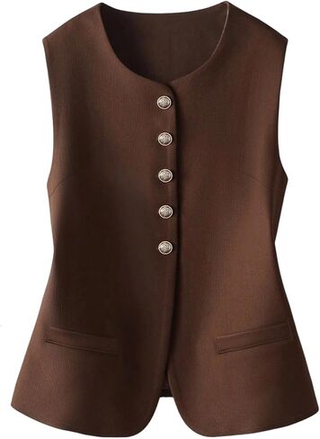 GORGLITTER Women's Metal Button Sleeveless Vest Elegant Suit Vests Business Casual Lightweight Jacket in Saudi Arabia
