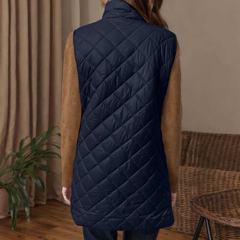 Long Puffer Vest Women Full Zip Sleeveless Jacket Winter Warm down Coat Lightweight Quilted Jackets with No Hood in Saudi Arabia