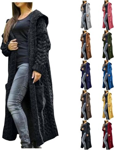 JiXiang Chunky Cardigan Sweaters for Women Open Front Hooded Cable Knit Oversized Long Trendy Warm Fall Winter Coats Outfits in Saudi Arabia