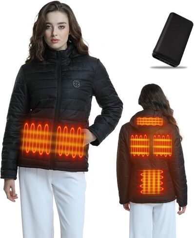 سترة مُدفأة للنساء مع 9 مناطق تسخين وبنك طاقة بقدرة 20000 مللي أمبير في الساعة - معطف كهربائي شتوي دافئ للتزلج في الهواء الطلق in Kuwait