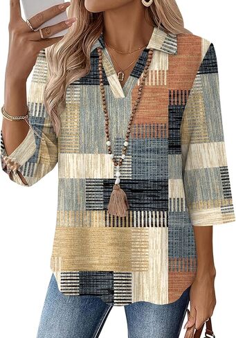 LOMON Womens 3/4 Sleeve Tops V Neck Cotton Linen Work Blouse Polo Shirts for Women Business Casual 2026 in Saudi Arabia