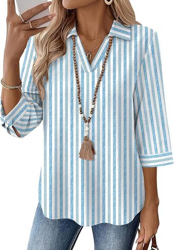 LOMON Womens 3/4 Sleeve Tops V Neck Cotton Linen Work Blouse Polo Shirts for Women Business Casual 2026 in Saudi Arabia