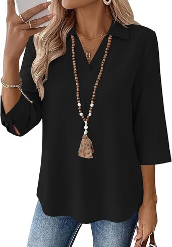 LOMON Womens 3/4 Sleeve Tops V Neck Cotton Linen Work Blouse Polo Shirts for Women Business Casual 2026 in Saudi Arabia