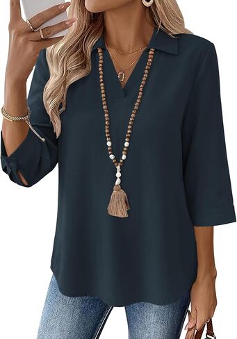 LOMON Womens 3/4 Sleeve Tops V Neck Cotton Linen Work Blouse Polo Shirts for Women Business Casual 2026 in Saudi Arabia