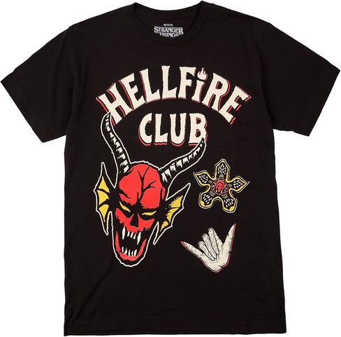 تي شيرت رجالي من Stranger Things Hellfire Club Icons أسود برقبة دائرية وأكمام قصيرة in Kuwait