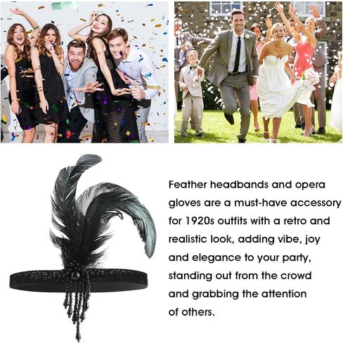 1920s Flapper Accessories for Women Flapper Headband Christmas Feather Headpiece Long Gloves Set Medieval Fascinators Gatsby Headbands Roaring 20s Headpieces Party Decorations for Tea Party in Saudi Arabia
