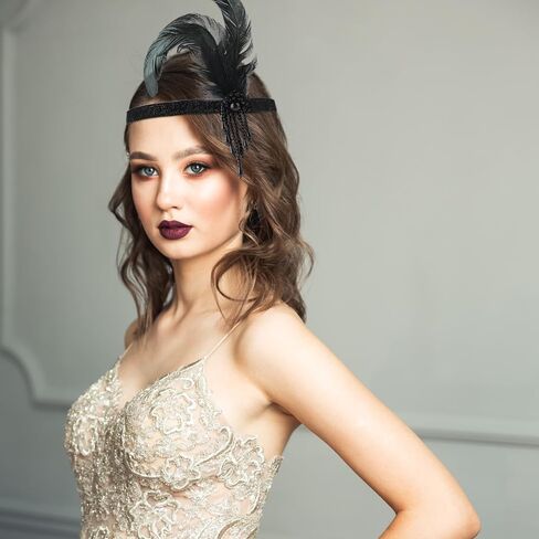 1920s Flapper Accessories for Women Flapper Headband Christmas Feather Headpiece Long Gloves Set Medieval Fascinators Gatsby Headbands Roaring 20s Headpieces Party Decorations for Tea Party in Saudi Arabia