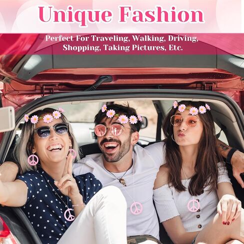 6 Pcs Hippie Costume Accessories Set 60s 70s Dressing Accessory Peace Sign Necklace Earrings Bracelet Flower Crown Head Band Colored Hippie Sunglasses Costume Supplies for Valentine Carnival Party in Saudi Arabia