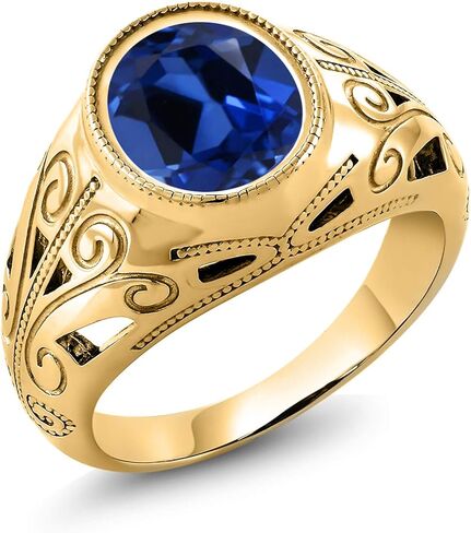 Gem Stone King 18K Yellow Gold Plated Silver Gemstone Birthstone Ring for Men | Oval 12X10MM | Available in Size 7, 8, 9, 10, 11, 12, 13 in Saudi Arabia