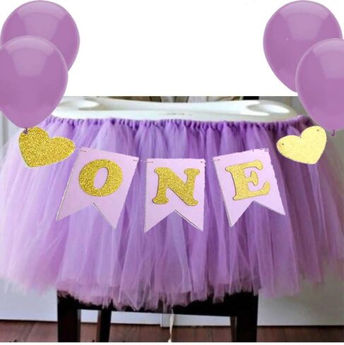 1st Birthday Girl Baby Tutu for High Chair Decoration and "ONE" Pennant Happy Birthday for Highchair in Saudi Arabia