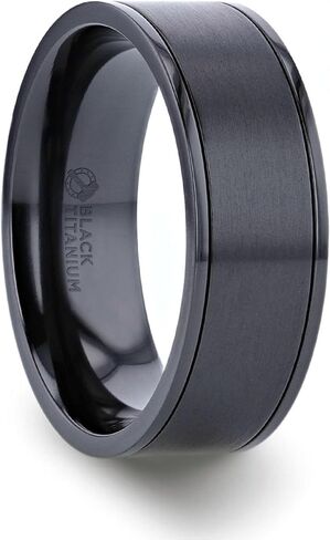 Thorsten WOLFGANG Mens Black Titanium Wedding Ring Dual Grooves - Width 6mm 8mm in Saudi Arabia
