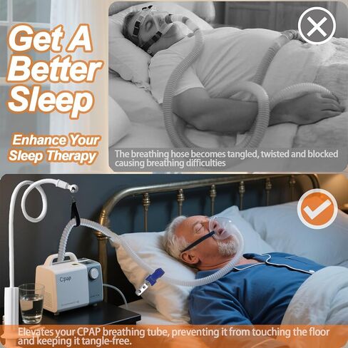 حامل خرطوم CPAP للسرير، شماعة خرطوم CPAP قابلة للتعديل مع 3 مشابك حامل خرطوم CPAP، لا توجد ملحقات CPAP للحفر، تمنع الانسداد والتشابك، نوم أفضل - مثالية للاستخدام بجانب السرير والسفر in Kuwait