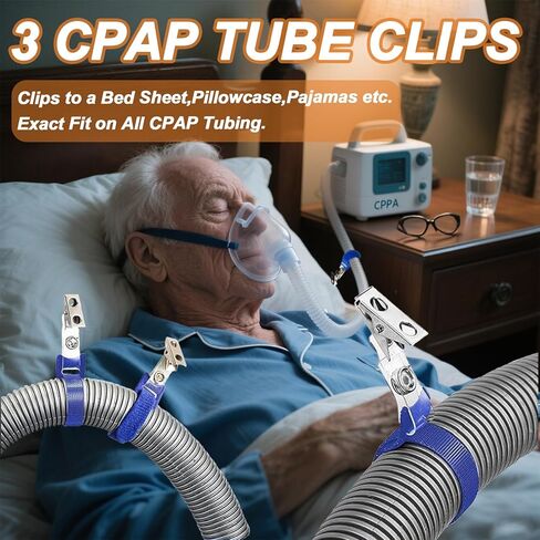 حامل خرطوم CPAP للسرير، شماعة خرطوم CPAP قابلة للتعديل مع 3 مشابك حامل خرطوم CPAP، لا توجد ملحقات CPAP للحفر، تمنع الانسداد والتشابك، نوم أفضل - مثالية للاستخدام بجانب السرير والسفر in Kuwait