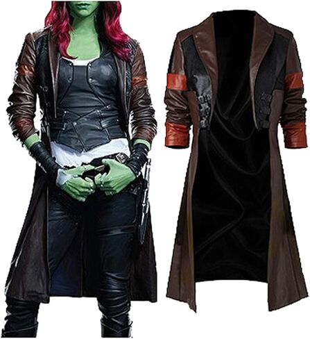 SpazeUp Womens Gaming Cosplay Maroon Trench Coat - Women Long Jacket - Halloween Costume Maroon Faux Leather Coat Women in Saudi Arabia