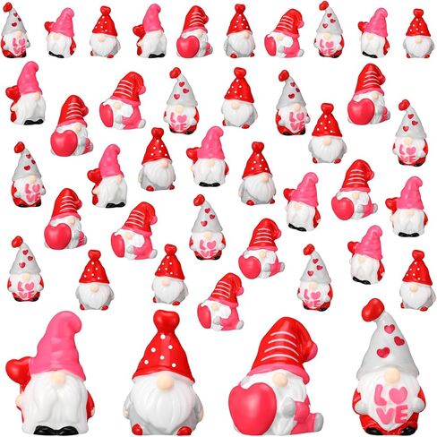 40 Pcs Valentine's Day Mini Gnome Figurines Resin Miniature Gnomes Statue Decoration Valentines Dwarf Vase Table Centerpiece for Mother's Day Dining Room Home Party Gifts(Novelty) in Saudi Arabia