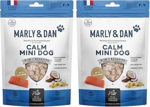 Marly & Dan Small Breed Calming Dog Treats for Small Dogs, Functional Mini Dog Treats Made in France with Salmon, Chamomile, and Sweet Potato for Anxiety, Stress, & Relaxation, 3.5 oz Bag in Saudi Arabia