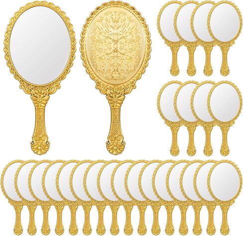24 Pack Vintage Handheld Mirrors for Makeup, Gold Embossed Floral Portable Princess Mirror with Handle, Decorative Travel Cosmetic Purse Mirror for Women, Party Favors, Classroom in Kuwait
