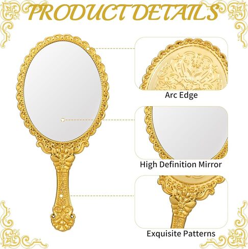 24 Pack Vintage Handheld Mirrors for Makeup, Gold Embossed Floral Portable Princess Mirror with Handle, Decorative Travel Cosmetic Purse Mirror for Women, Party Favors, Classroom in Kuwait