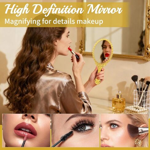 24 Pack Vintage Handheld Mirrors for Makeup, Gold Embossed Floral Portable Princess Mirror with Handle, Decorative Travel Cosmetic Purse Mirror for Women, Party Favors, Classroom in Kuwait