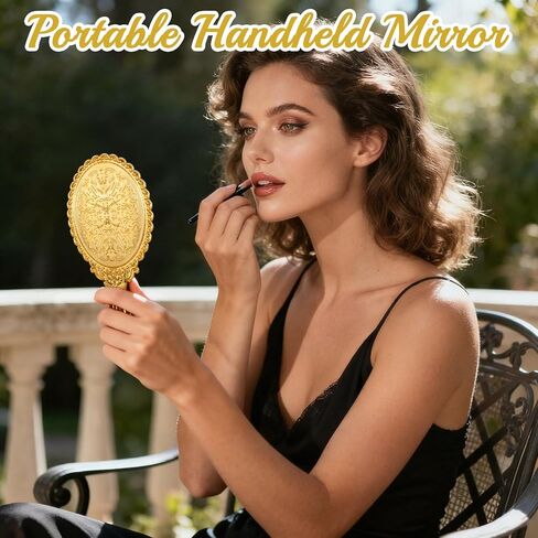 24 Pack Vintage Handheld Mirrors for Makeup, Gold Embossed Floral Portable Princess Mirror with Handle, Decorative Travel Cosmetic Purse Mirror for Women, Party Favors, Classroom in Kuwait