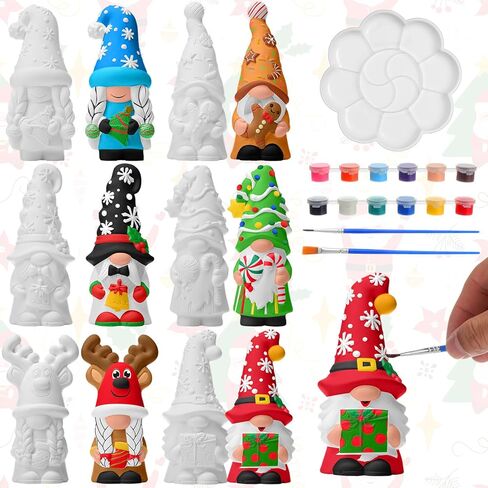 WinnerWhy 6 Pack Valentines Ready to Paint Your Own Gnome Statues 5.12" Paintable Gnome Figurines Blank Ceramics Unpainted Plaster Arts and Crafts with Brush Palette Paint for Adults in Kuwait