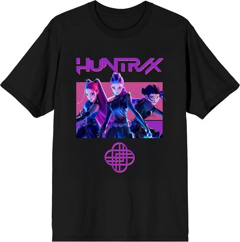 Kpop Demon Hunters Huntrix Trio in Color on Black Short Sleeve Adult T Shirt in Saudi Arabia