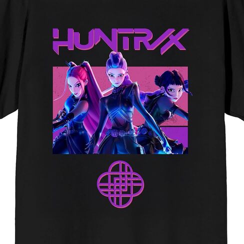 Kpop Demon Hunters Huntrix Trio in Color on Black Short Sleeve Adult T Shirt in Saudi Arabia