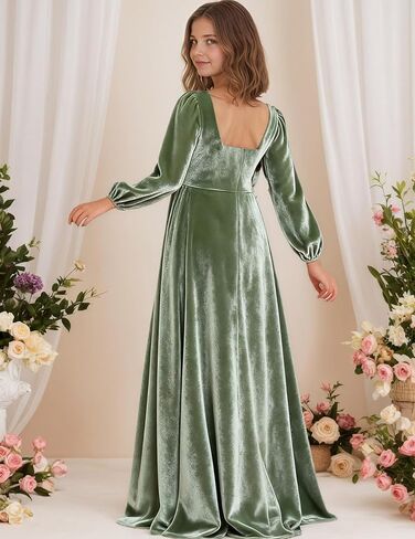 Junior Bridesmaid Dress Flower Girls Dress for Teen Girls Long Sleeve Girls Velvet Formal Gowns for Teens in Saudi Arabia