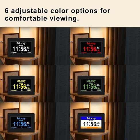 SSYA Dementia Clocks with Day and Date for Seniors,13 Alarms Custom Reminders, Extra Large Digital Calendar Clock for Elderly. (Black) in Saudi Arabia