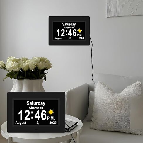 SSYA Dementia Clocks with Day and Date for Seniors,13 Alarms Custom Reminders, Extra Large Digital Calendar Clock for Elderly. (Black) in Saudi Arabia