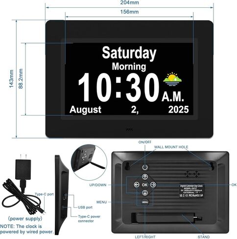 SSYA Dementia Clocks with Day and Date for Seniors,13 Alarms Custom Reminders, Extra Large Digital Calendar Clock for Elderly. (Black) in Saudi Arabia
